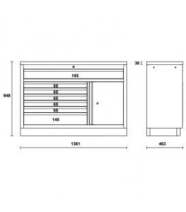 MODULE FIXE 7 TIROIRS POUR COMBINAISON D'AMEUBLEMENT D'ATELIER BETA TOOLS C45PRO