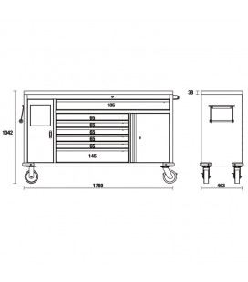 SERVANTE MOBILE WORK STATION AVEC 7 TIROIRS ET POUBELLE INTÉGRÉE C45PRO MWS/X