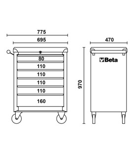 SERVANTE MOBILE D'ATELIER 6 TIROIRS AVEC COMPOSITION DE 196 OUTILS BW C04BOX-A VU 024006201