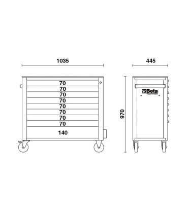 SERVANTE MOBILE EXTRA LARGE 9 TIROIRS AVEC COMPOSITION DE 716 OUTILS BW 2400S XL9/E-XXL 024006254 024006255 024006256