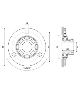 PALIER 3 TROUS ROND FLASQUES TOLE AVEC ROULEMENT OSCILLANT A BAGUE EXCENTRIQUE SERIE ESPF