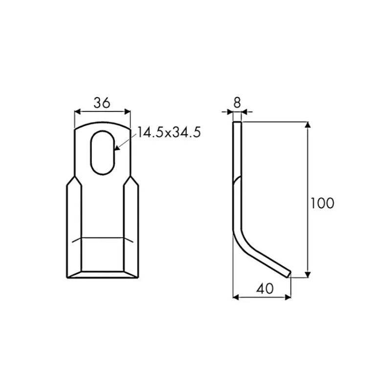 FLEAU DE DEBROUSSAILLEUSE RENFORCE ORIGINE ROUSSEAU 36X8X100 MM TROU 14,5X34,5 MM 5.254.30