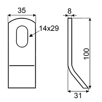 FLEAU DE DEBROUSSAILLEUSE RENFORCE 35X8X98 MM TROU 14,5X35,5 MM FG000136