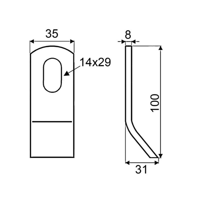 FLEAU DE DEBROUSSAILLEUSE RENFORCE 35X8X98 MM TROU 14,5X35,5 MM FG000136