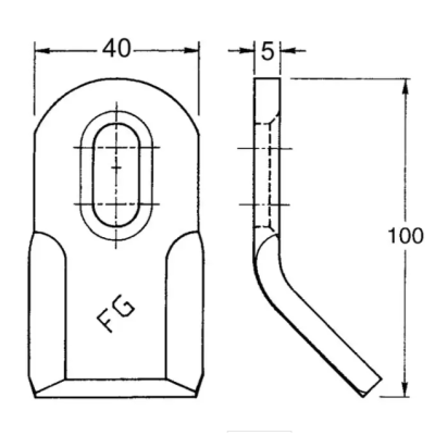 FLEAU DE DEBROUSSAILLEUSE RENFORCE 40X5X99 MM TROU 14,5X34 MM FG000102