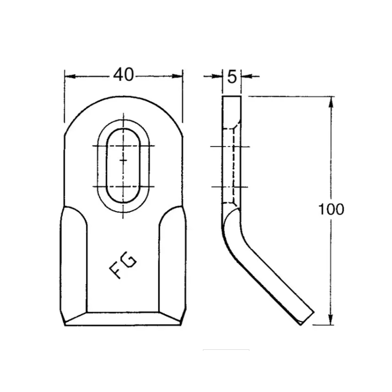 FLEAU DE DEBROUSSAILLEUSE RENFORCE 40X5X99 MM TROU 14,5X34 MM FG000102