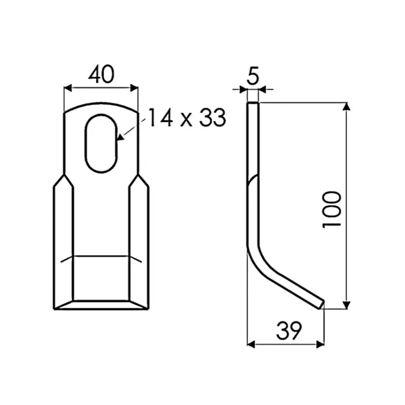 FLEAU DE DEBROUSSAILLEUSE RENFORCE 40X5X100 MM TROU 14X33 MM