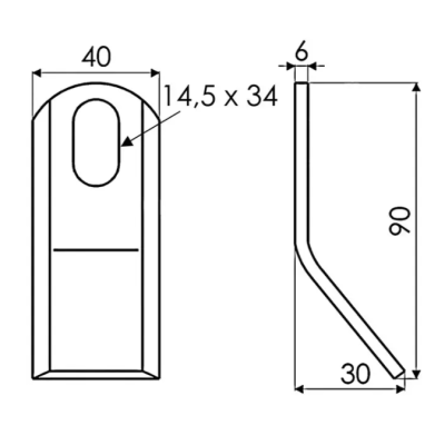 FLEAU DE DEBROUSSAILLEUSE BISEAUTE 40X6X90 MM TROU 14,5X34 MM