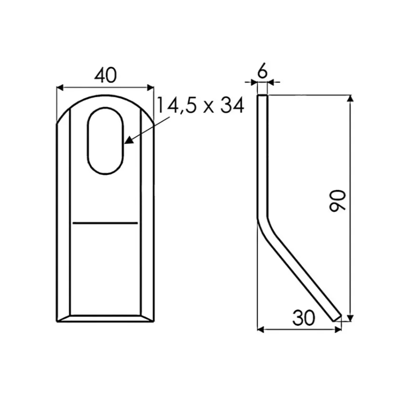 FLEAU DE DEBROUSSAILLEUSE BISEAUTE 40X6X90 MM TROU 14,5X34 MM