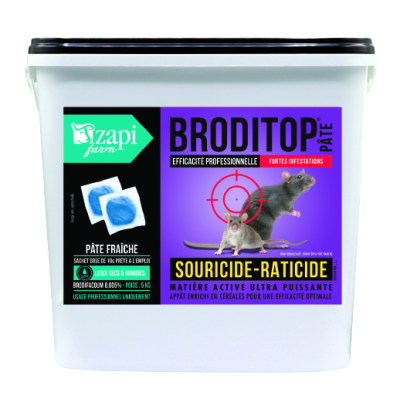 RATICIDE SOURICIDE PATE EN SACHET BRODIFACOUM SEAU DE 5 KG SACHETS DE