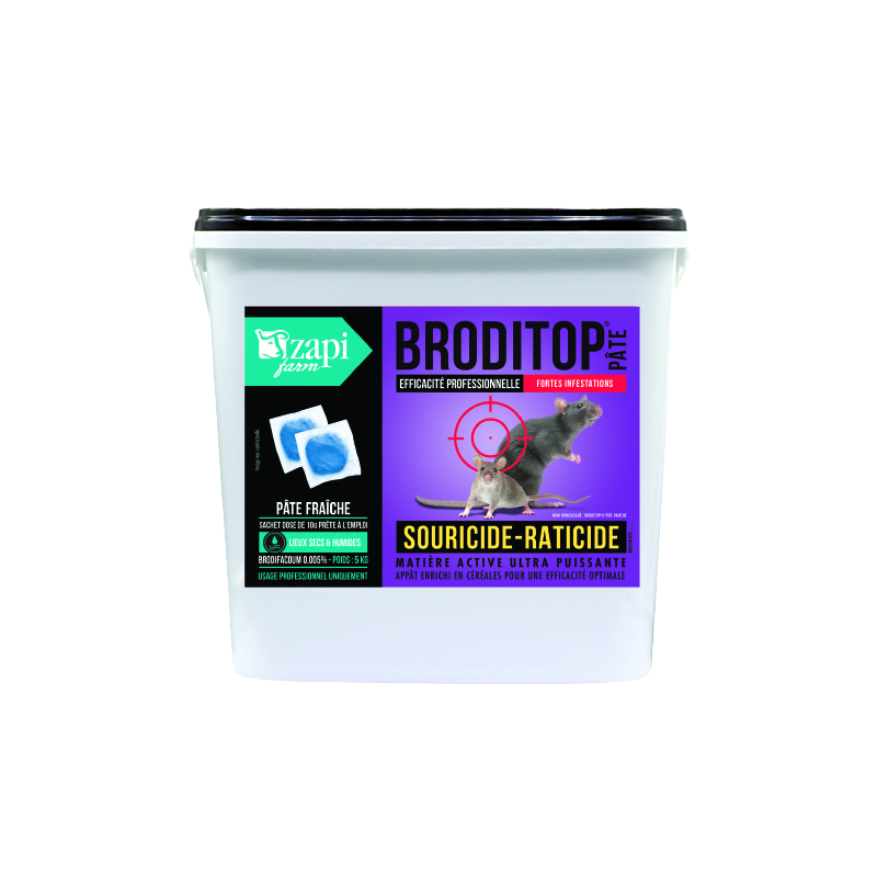 RATICIDE SOURICIDE PATE EN SACHET BRODIFACOUM SEAU DE 5 KG SACHETS DE