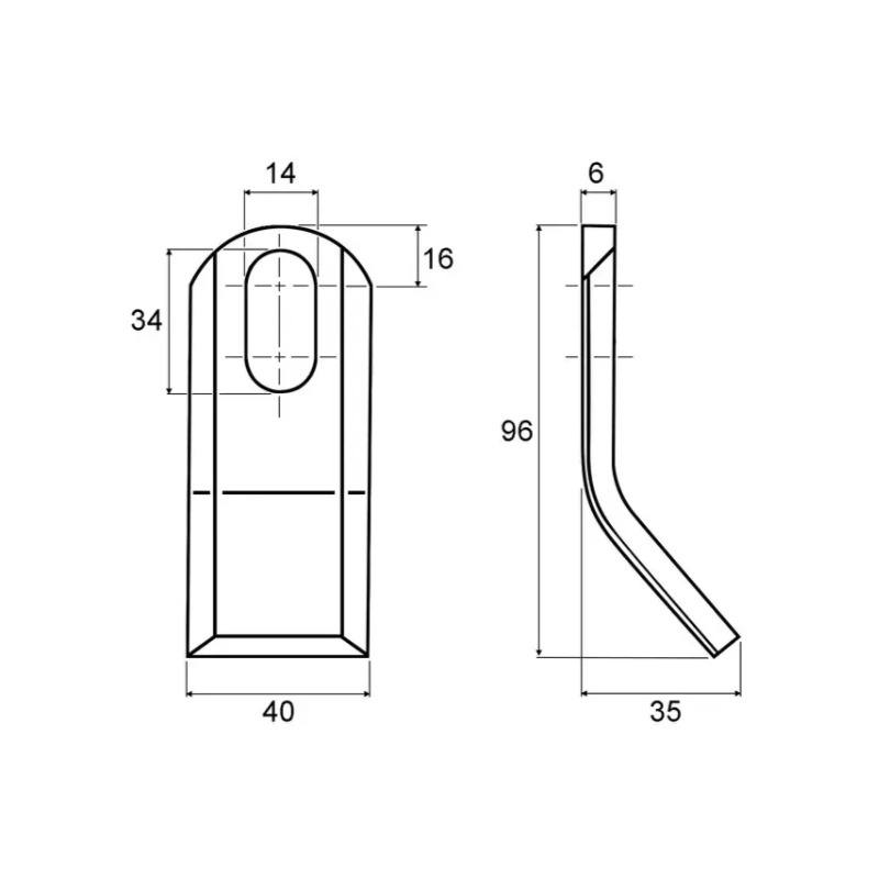 FLEAU DE DEBROUSSAILLEUSE RENFORCE 40X6X96 MM TROU 14X34 MM