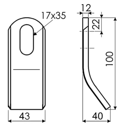 FLEAU DE DEBROUSSAILLEUSE CUILLERE 43X12X100 MM TROU 17X35 MM