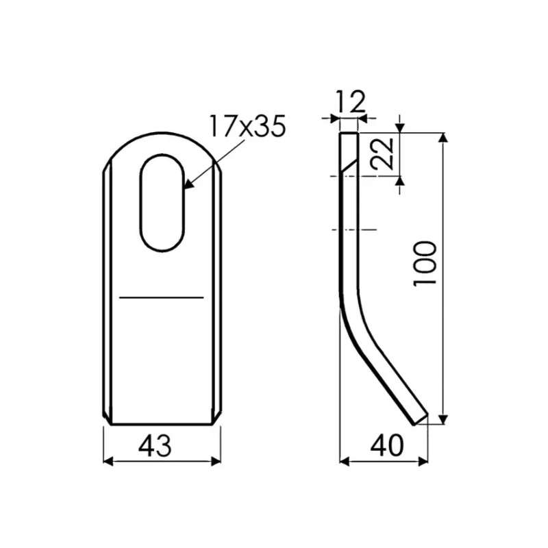 FLEAU DE DEBROUSSAILLEUSE CUILLERE 43X12X100 MM TROU 17X35 MM