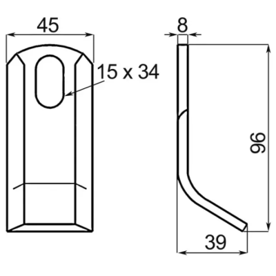 FLEAU DE DEBROUSSAILLEUSE BISEAUTE 45X8X96 MM TROU 15X34 MM