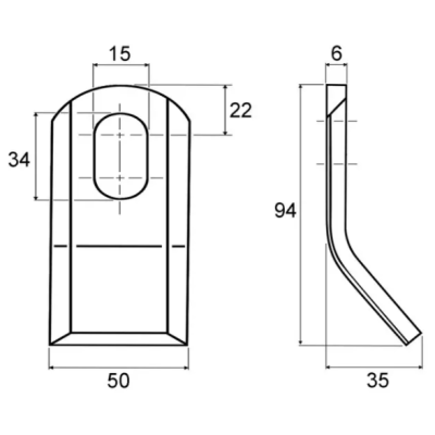 FLEAU DE DEBROUSSAILLEUSE BISEAUTE 50X6X94 MM TROU 15X34 MM