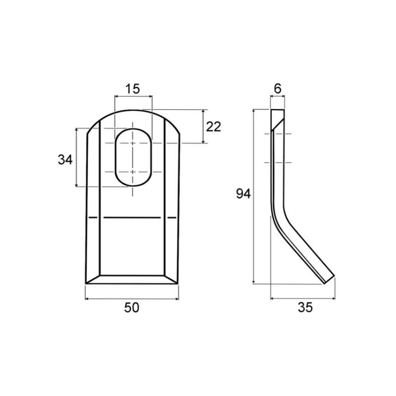 FLEAU DE DEBROUSSAILLEUSE BISEAUTE 50X6X94 MM TROU 15X34 MM