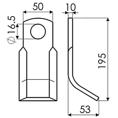 COUTEAU DE BROYEUR Y 50X10X196 D16,5 TYPE MALETTI