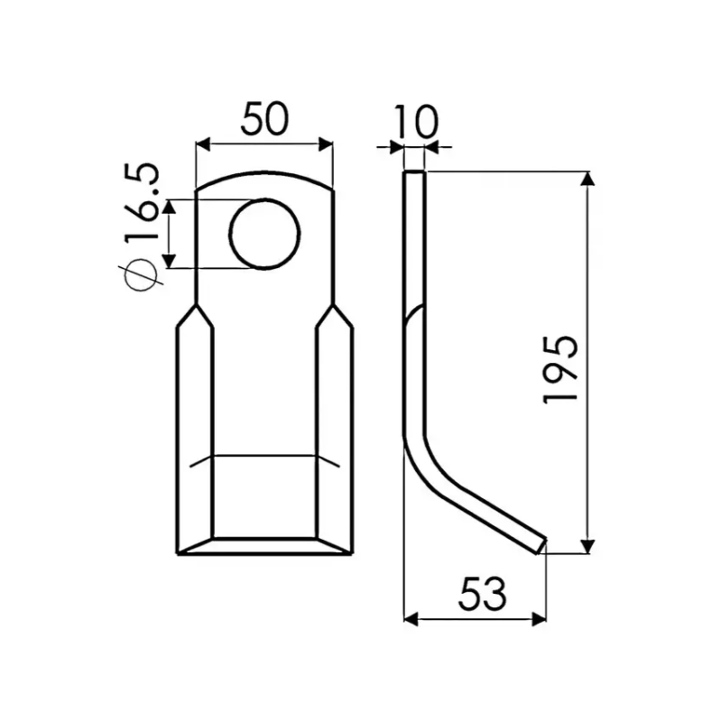 COUTEAU DE BROYEUR Y 50X10X196 D16,5 TYPE MALETTI