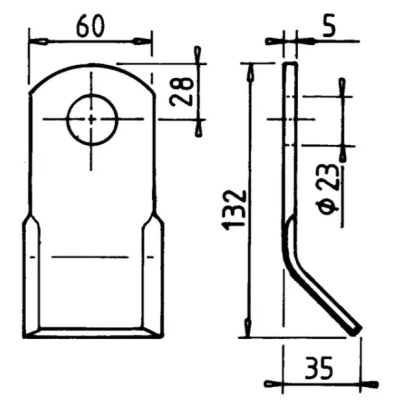 COUTEAU DE BROYEUR Y 60X5X132MM TROU 23 MM