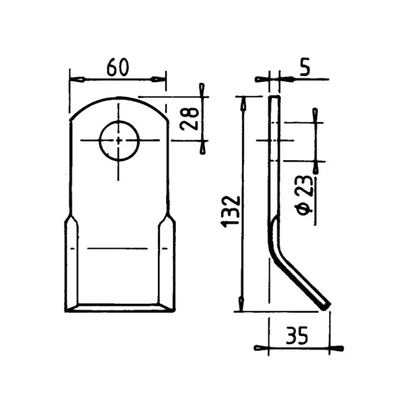 COUTEAU DE BROYEUR Y 60X5X132MM TROU 23 MM