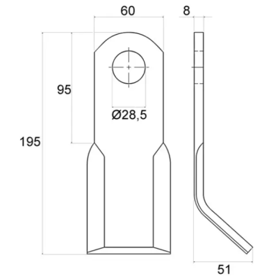 COUTEAU DE BROYEUR Y 60X8X195 D29 TYPE BERTI