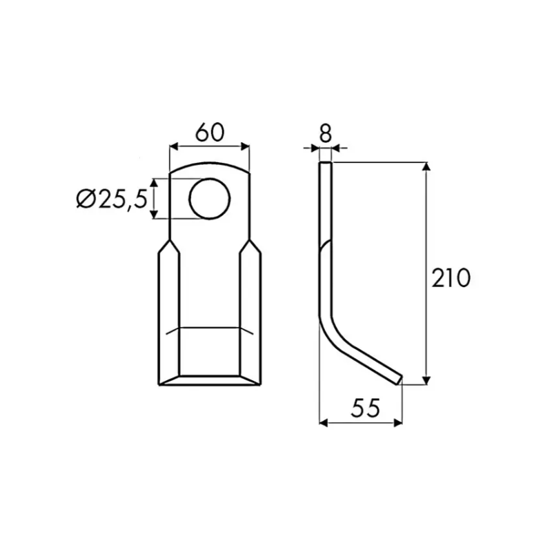 COUTEAU DE BROYEUR Y 60X8X210 D25,5 TYPE LAGARDE