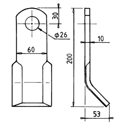 COUTEAU DE BROYEUR Y 60X10 MM LG 200 MM (BNU/G) J2555004 KUHN