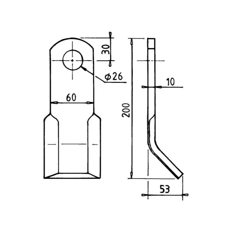 COUTEAU DE BROYEUR Y 60X10 MM LG 200 MM (BNU/G) J2555004 KUHN